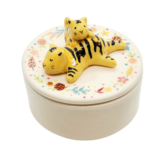 Tiger Mom and Cub Trinket Box